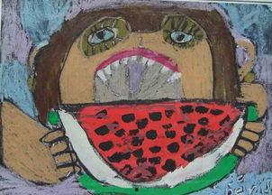 吃瓜图国画,一幅吃瓜图中的国画韵味